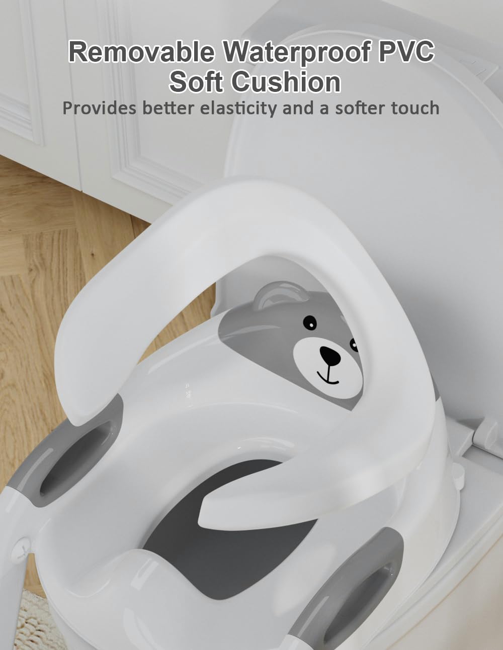 Koyosnier potty seat non-slip base keeps the compact unit stable.