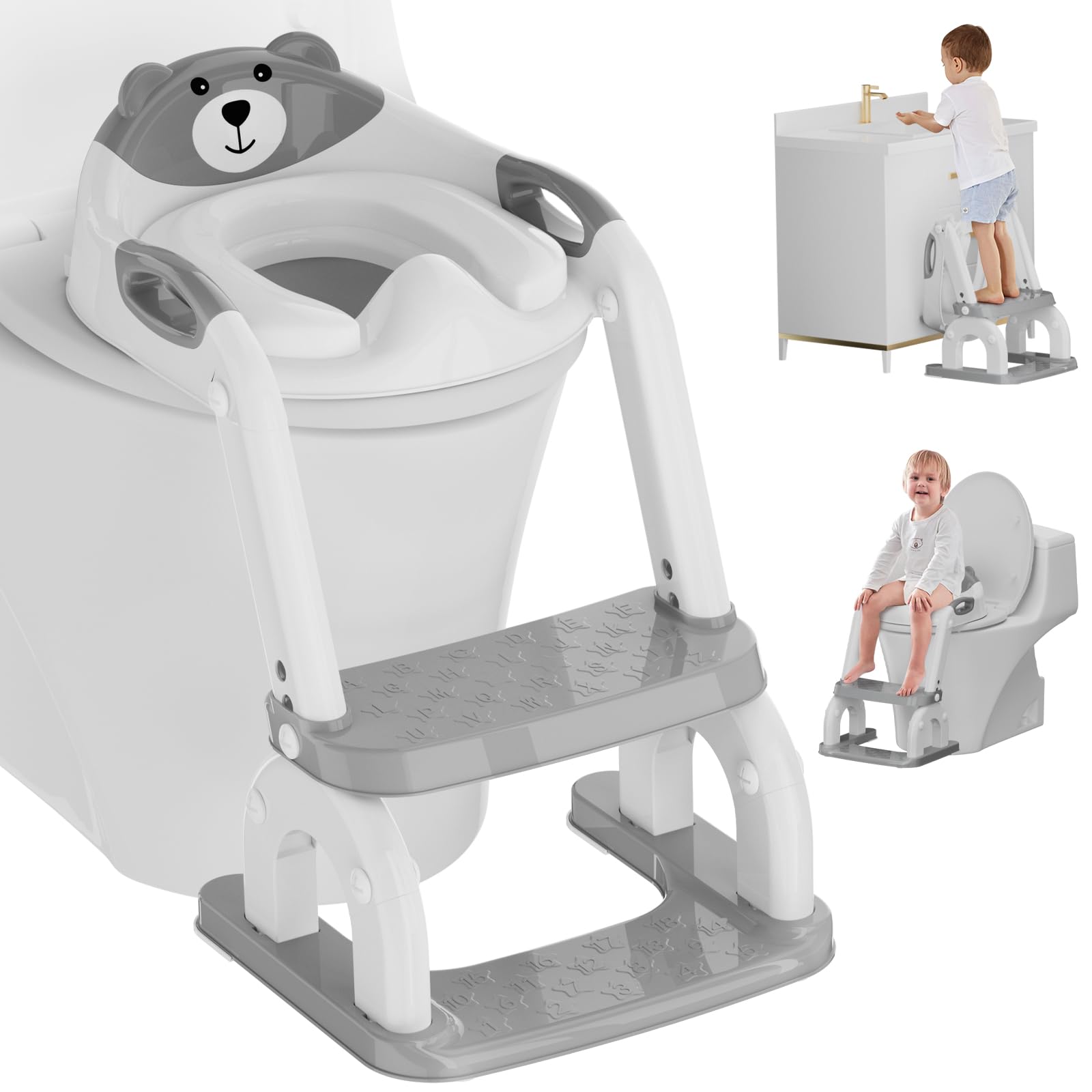 Koyosnier potty seat with step-stool aids safe, independent toilet use for toddlers.