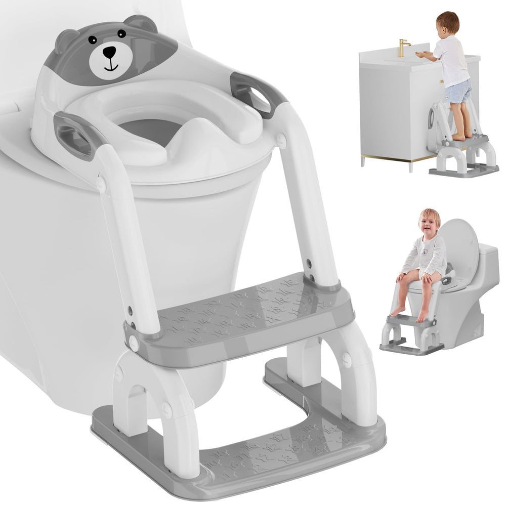 Koyosnier potty seat with step-stool aids safe, independent toilet use for toddlers.