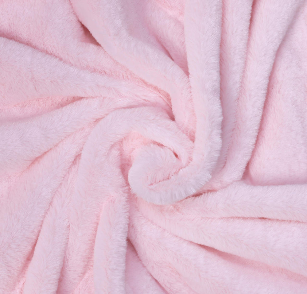 KOYOU Baby Pink blanket shows satin trim on one side for a silky, calming touch.