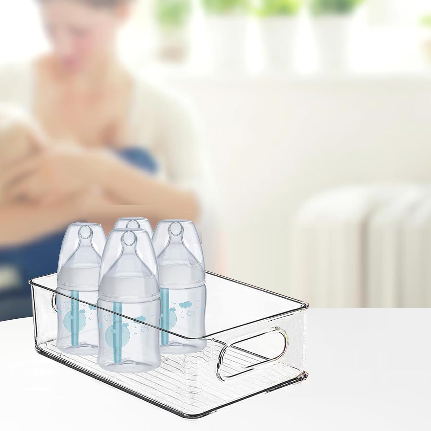 KPPTYTY bottle organizer shows stackable design for pantry and cabinet efficiency.