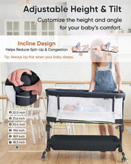 KRIDDO 2-in-1 baby bassinet shows six-height levels for easy bed alignment