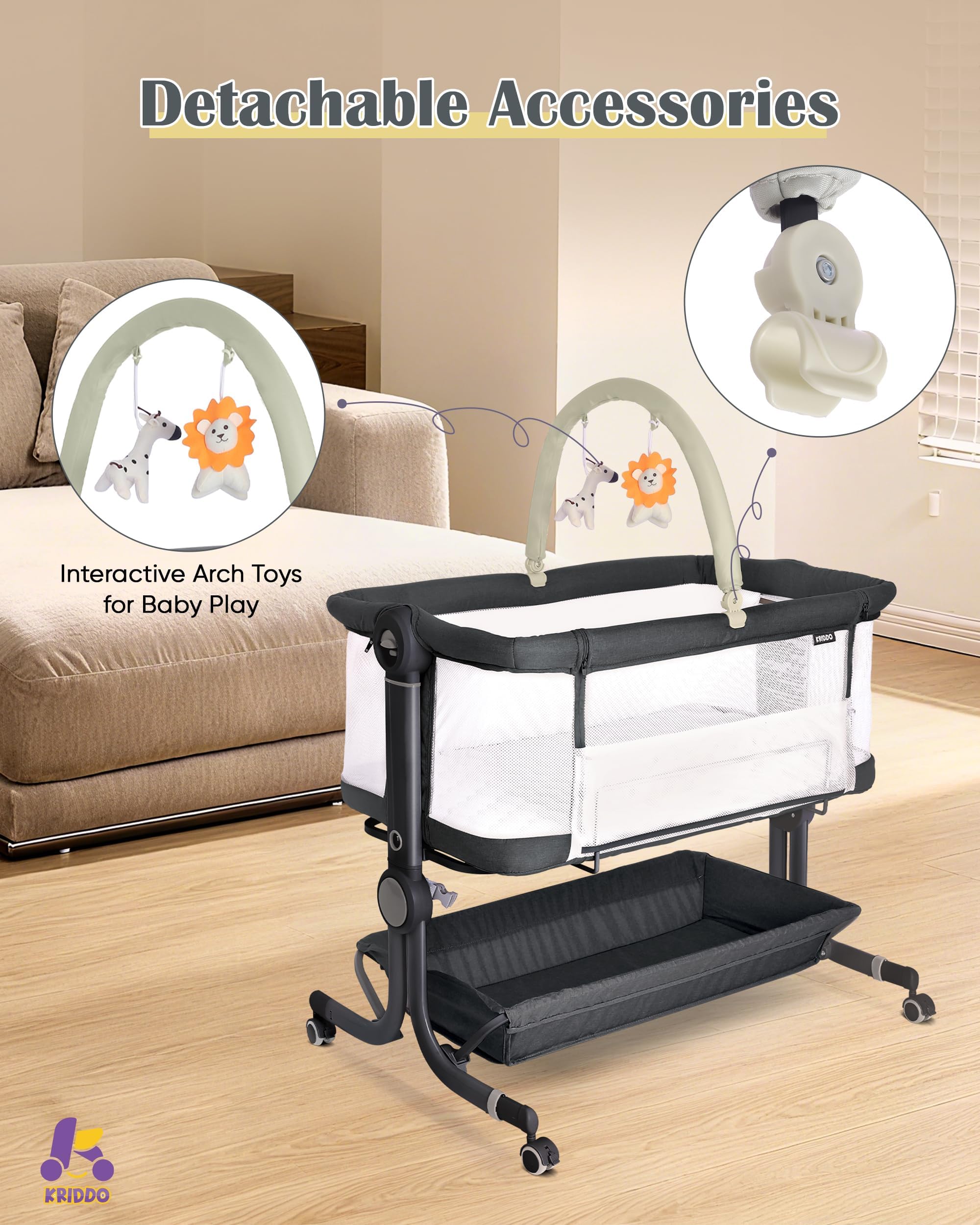 KRIDDO 2-in-1 baby bassinet side bag for quick-access items