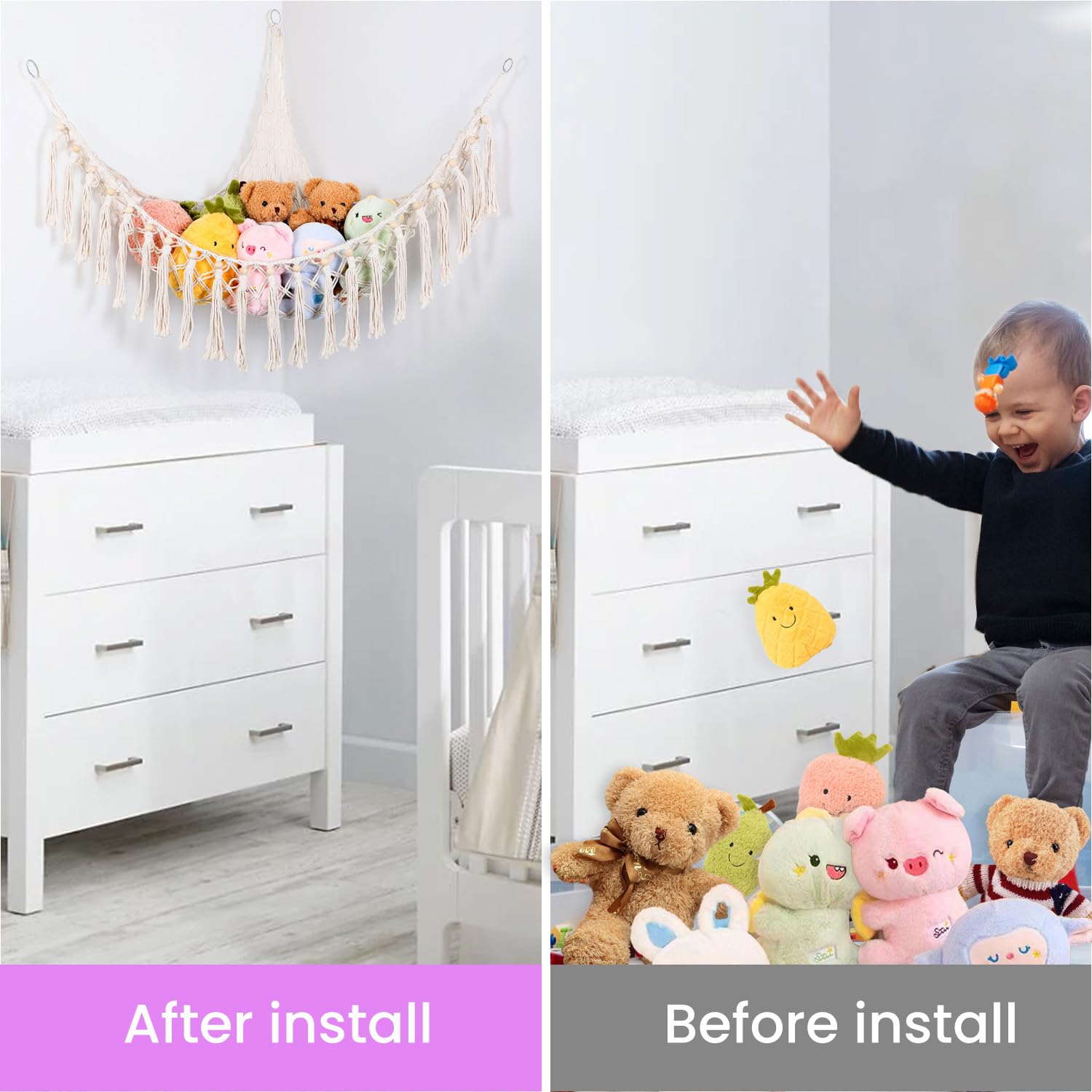 Krislait boho decor for a kids' room with plush display and storage