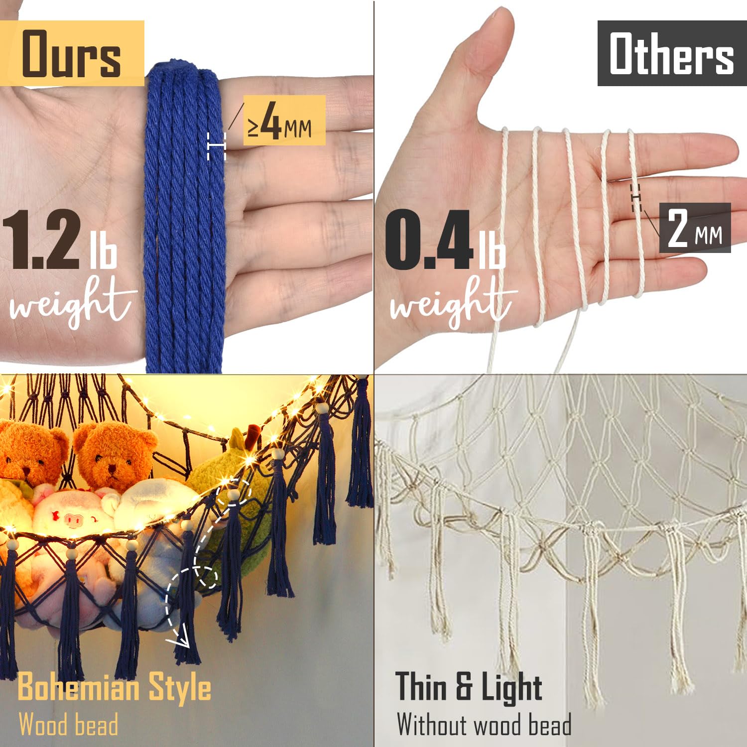 Krislait hammock-75LEDs along three sides for warm ambient lighting in a kids' room.