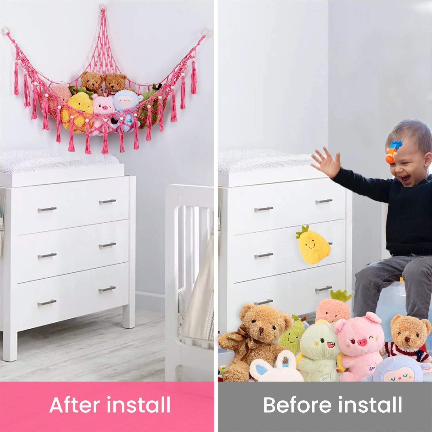Krislait space-saving toy organizer clears floor space.