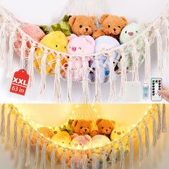 Krislait stuffed animal hammock in beige, 63in, ideal for tidy toy storage.