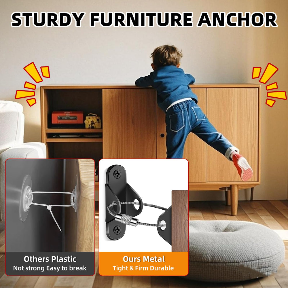 KRYVLEXA shock straps reinforce stability for heavy furniture in active homes.