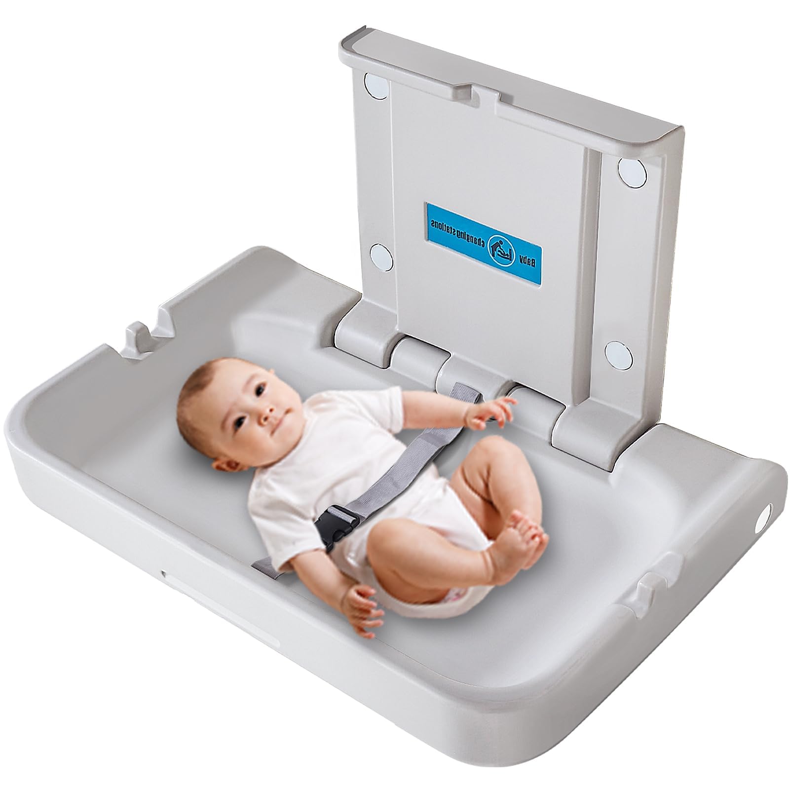 KSITEX wall-mounted baby changing station with silent-close action for quiet diaper changes