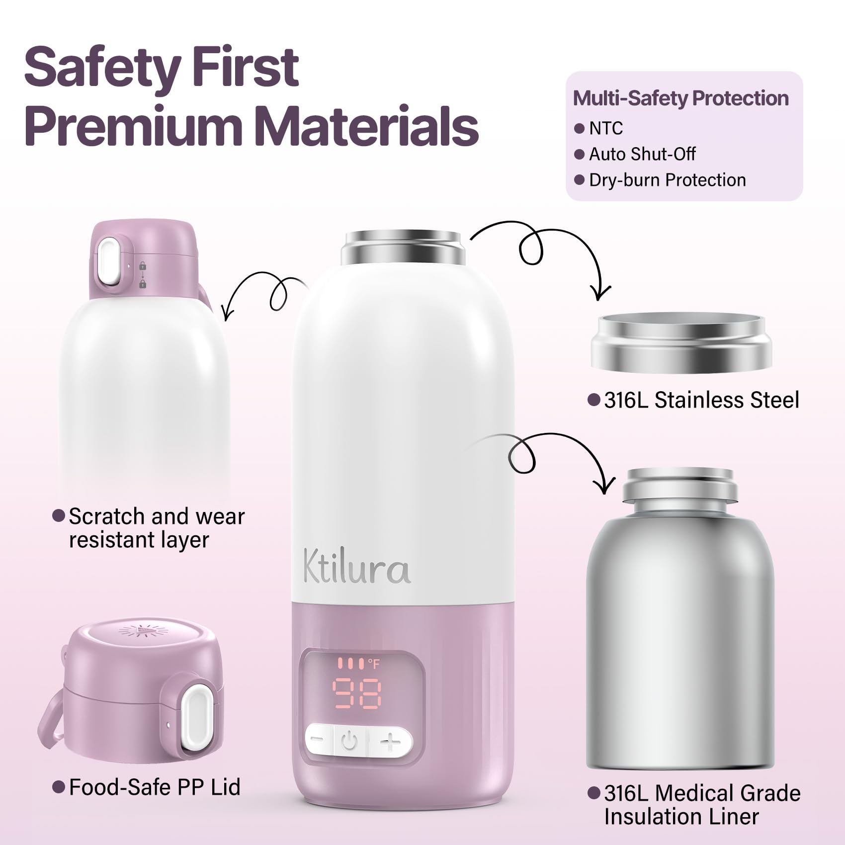 Ktilura bottle warmer supports fast charging at 45W for quick recharges.