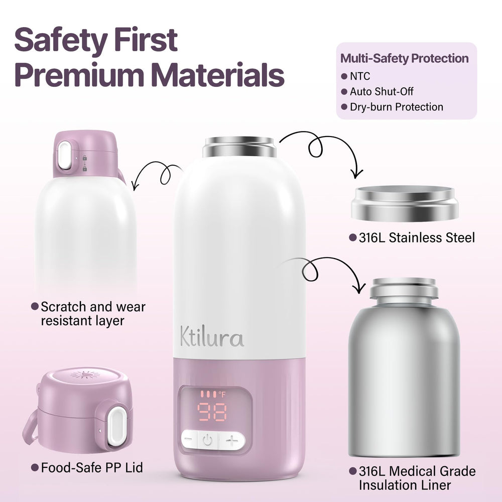 Ktilura bottle warmer supports fast charging at 45W for quick recharges.
