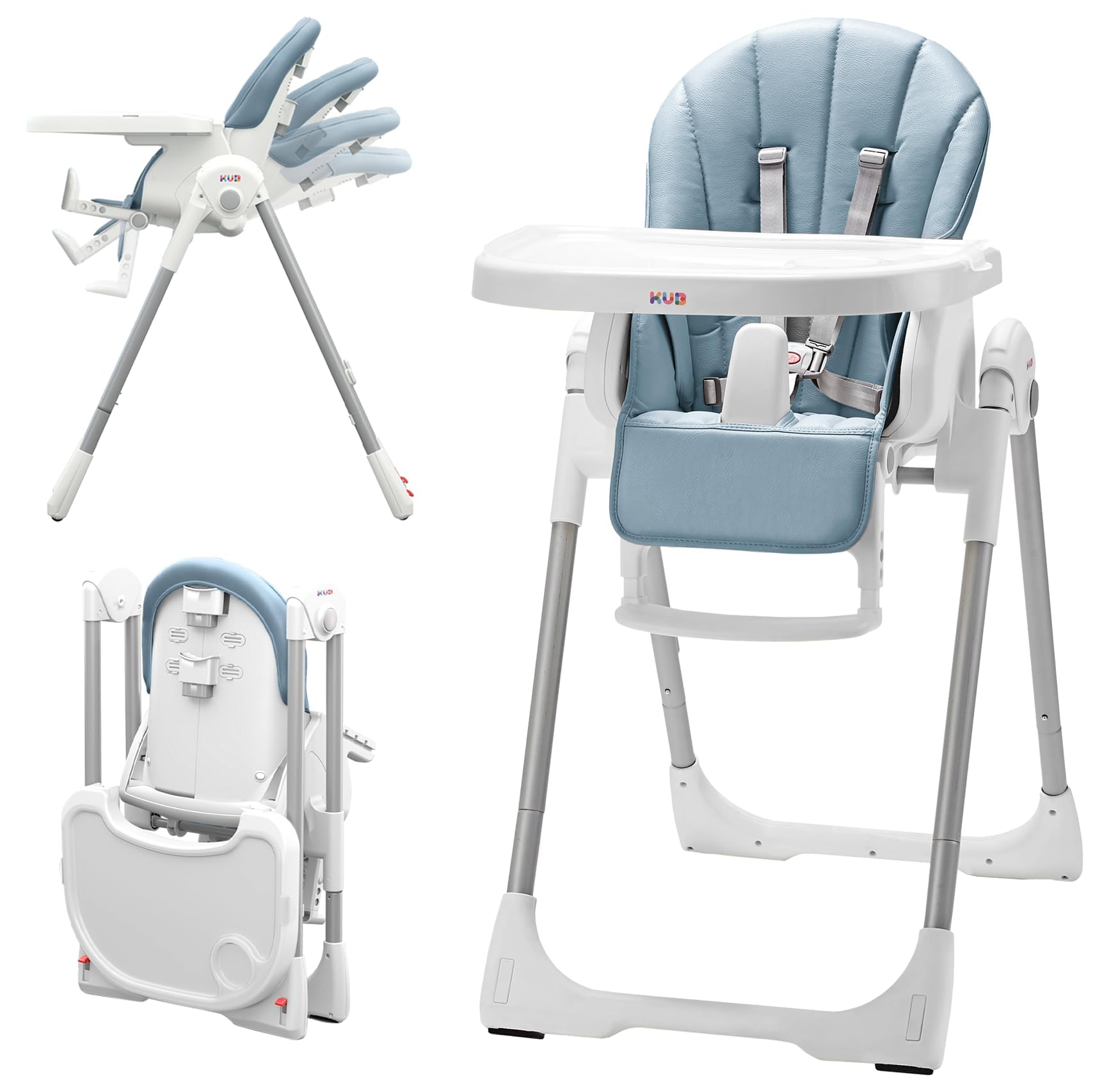 Kub 3-in-1 foldable high chair blue, seated design for easy feeding and play