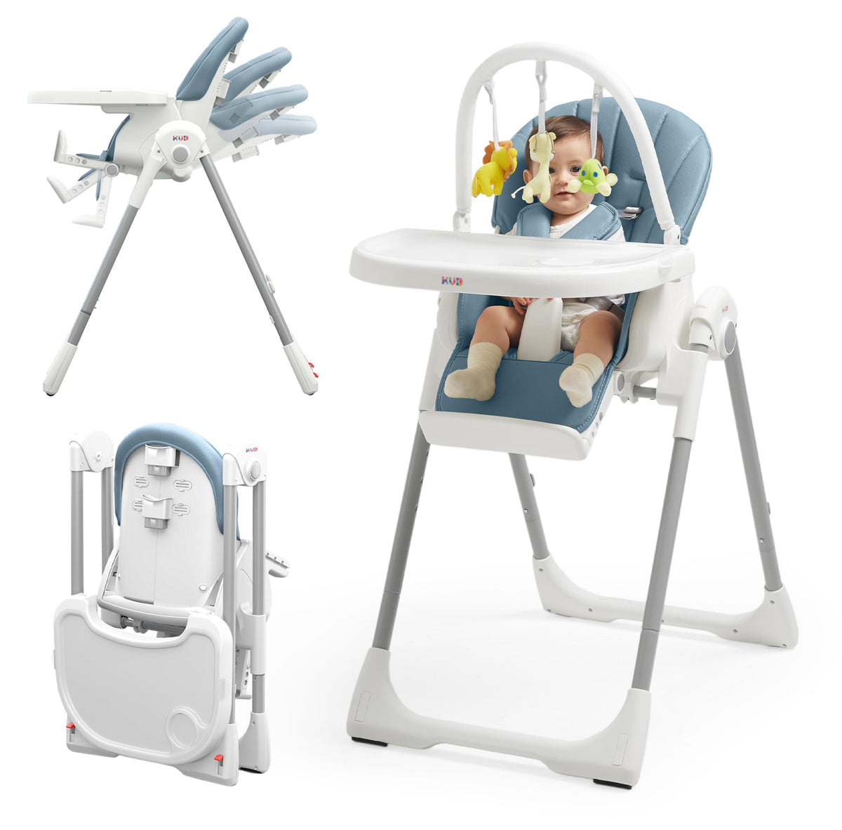 KUB 3-in-1 foldable high chair blue with compact fold for storage