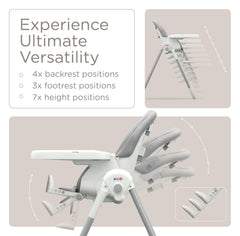 KUB adjustable-height high chair, grey, supports comfortable meals as your child grows.