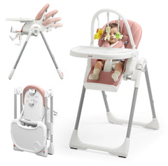 KÜB 3-in-1 foldable high chair pink with tray for easy cleaning and storage