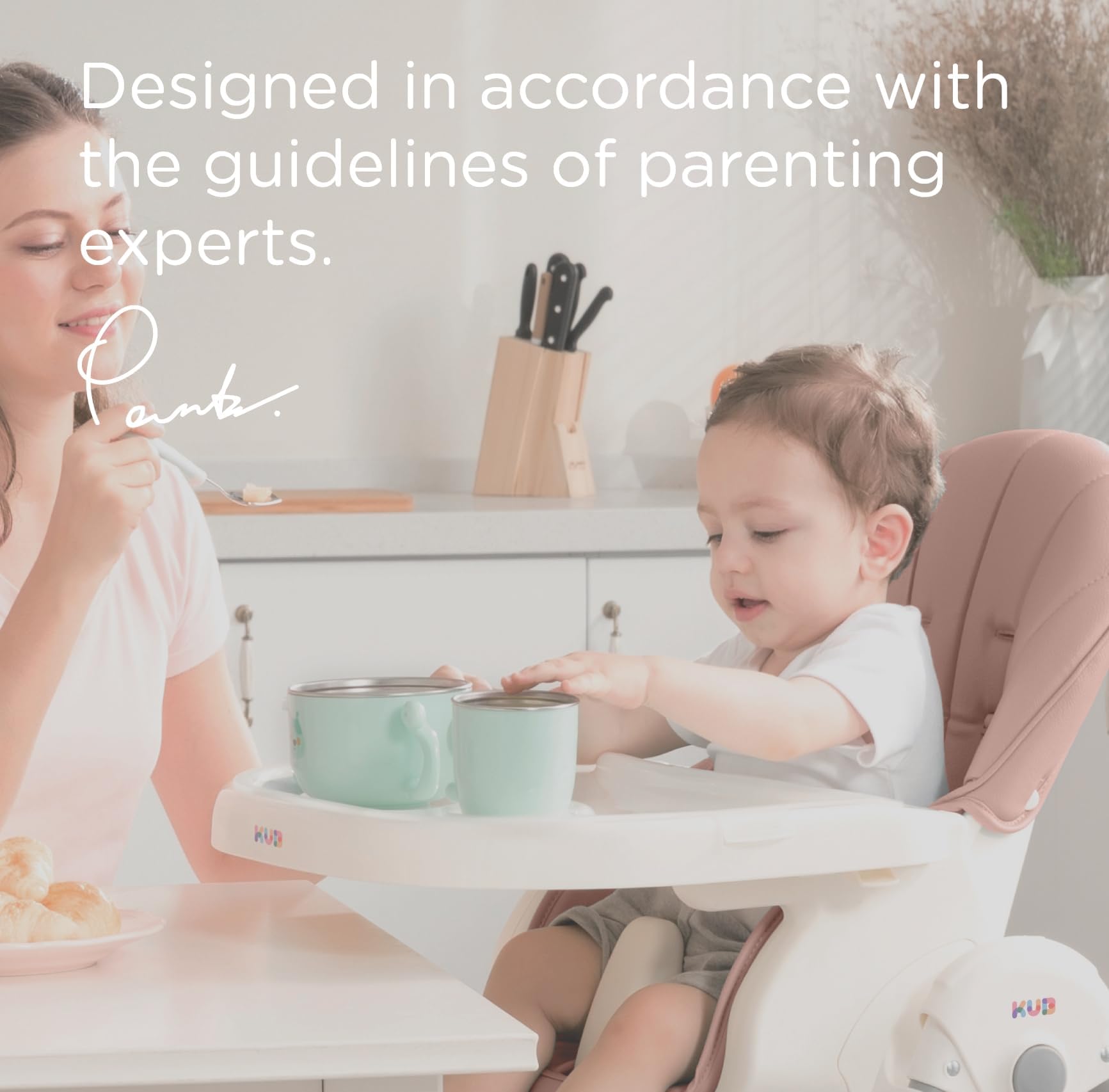 5-point harness keeps little diners secure during meals.