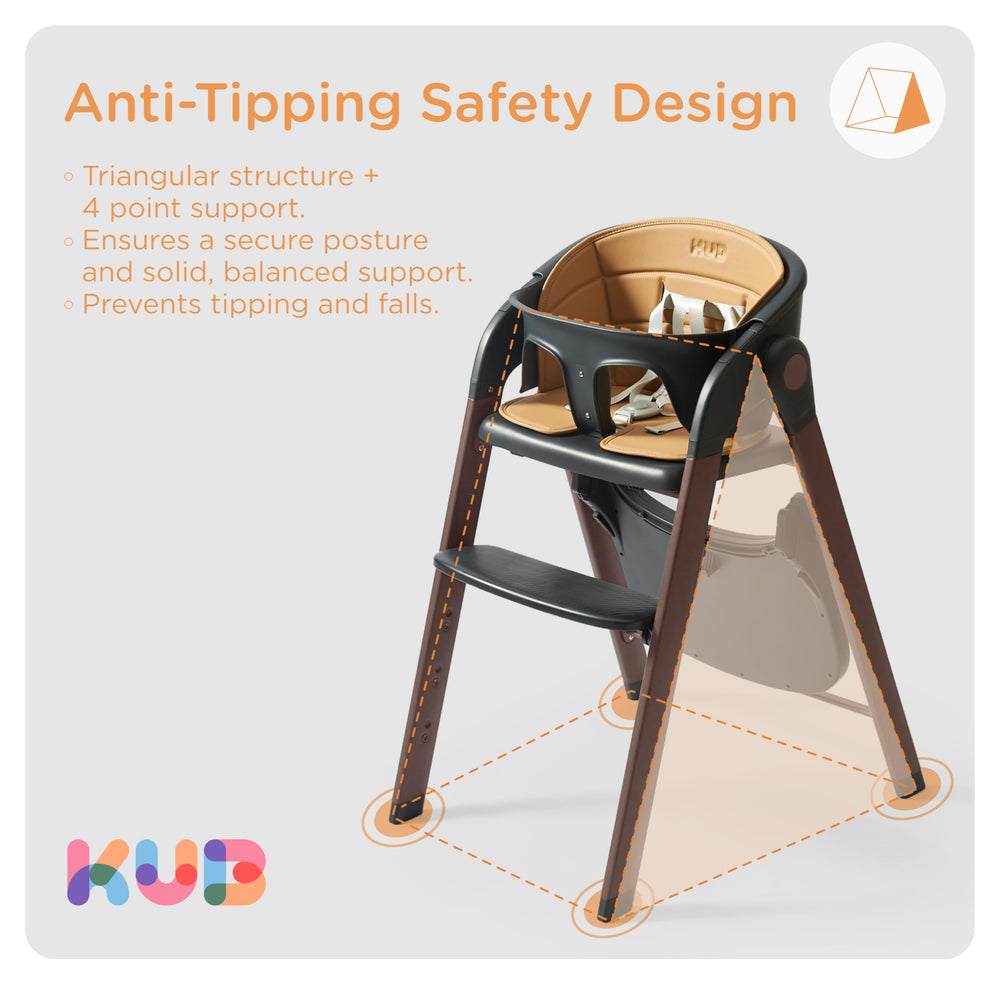 KUB high chair converts to an adult chair for versatility