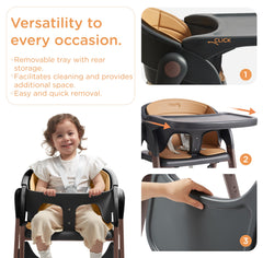 KUB high chair folded for compact storage in small kitchens