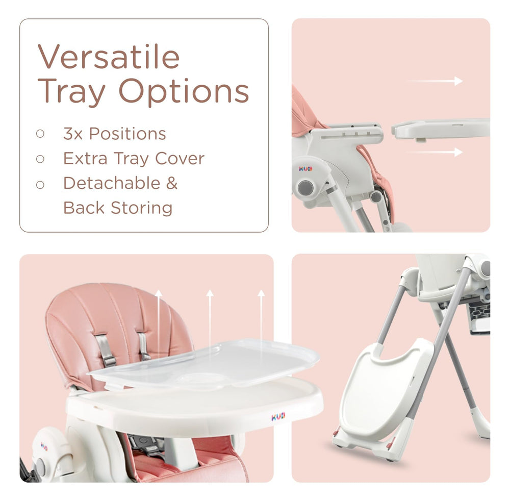 KUB chair provides four recline positions and adjustable footrest.