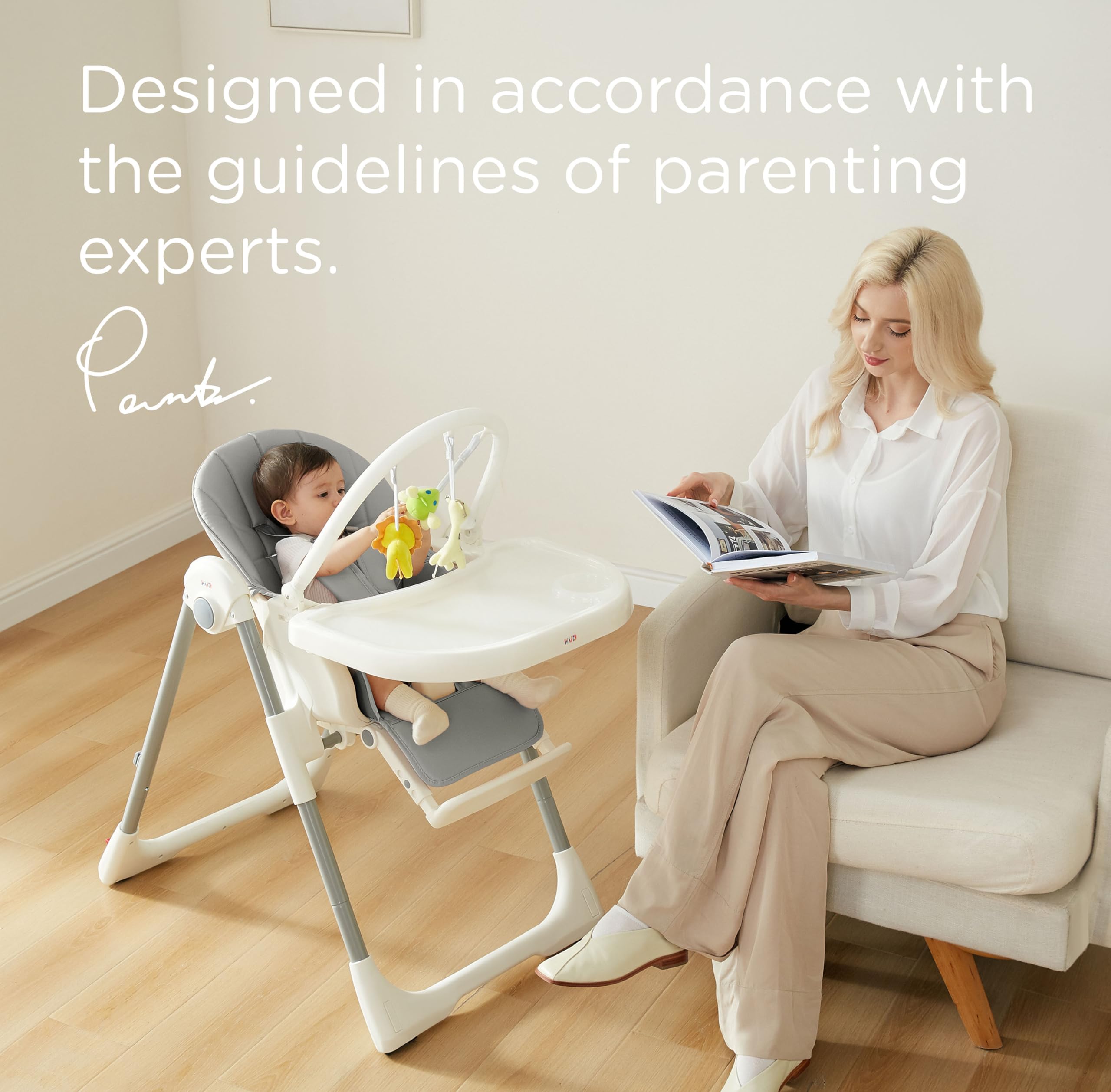 KUB chair with toy arch keeps little one engaged.
