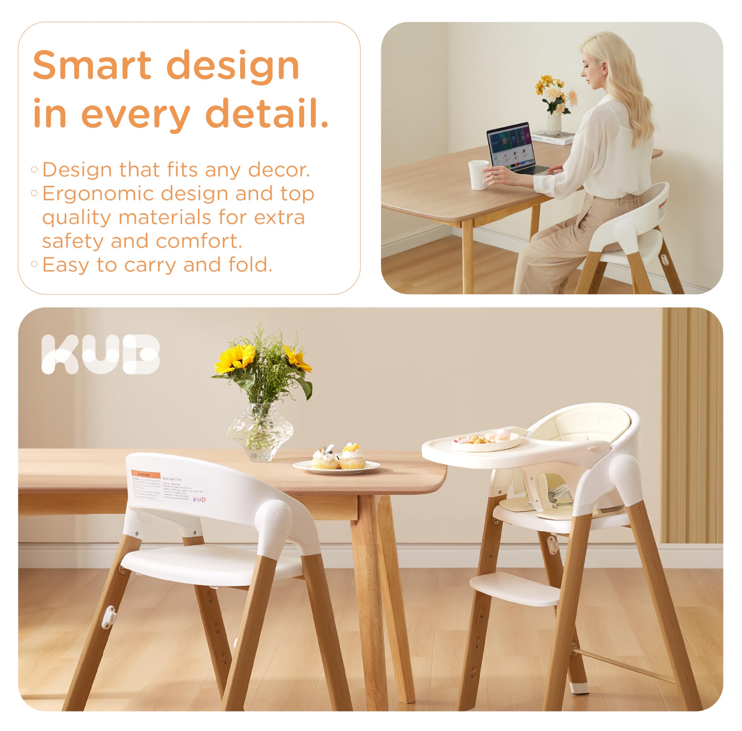 KUB high chair non-slip-feet keeps the seat steady on different floors.