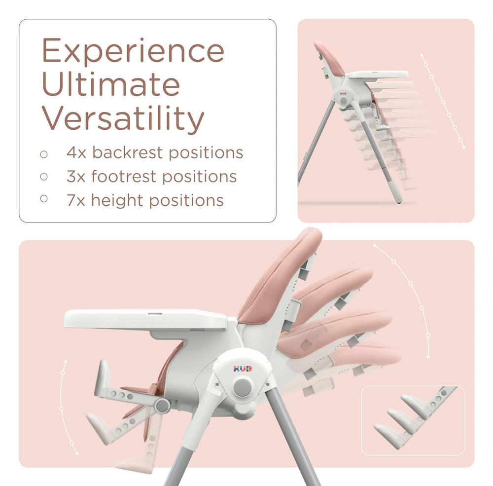 KÜB pink high chair with toy arch for engaging meals