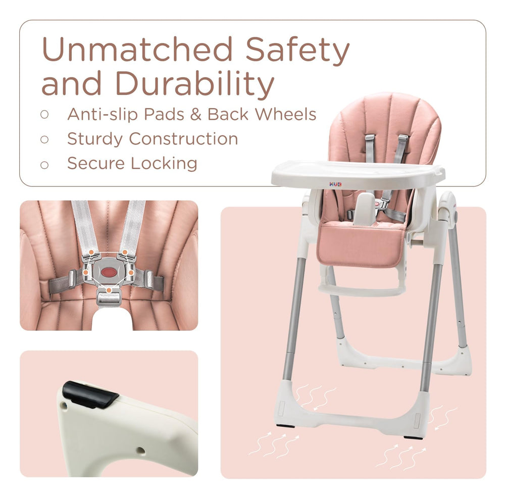 Pink polyurethane cover adds comfort and quick wipe-clean maintenance.