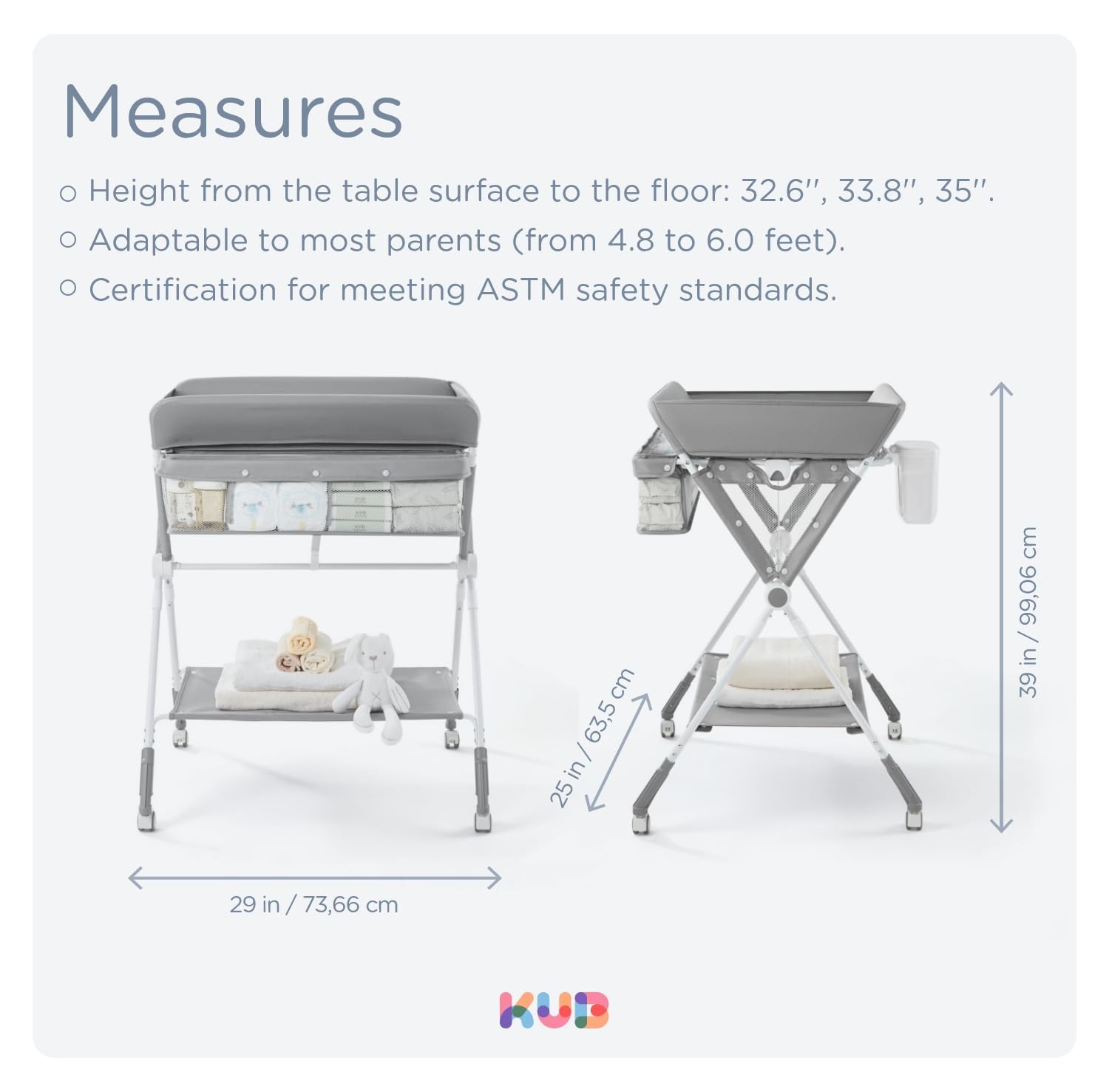 KUB changing table shown in a nursery setup ready for bath-time use