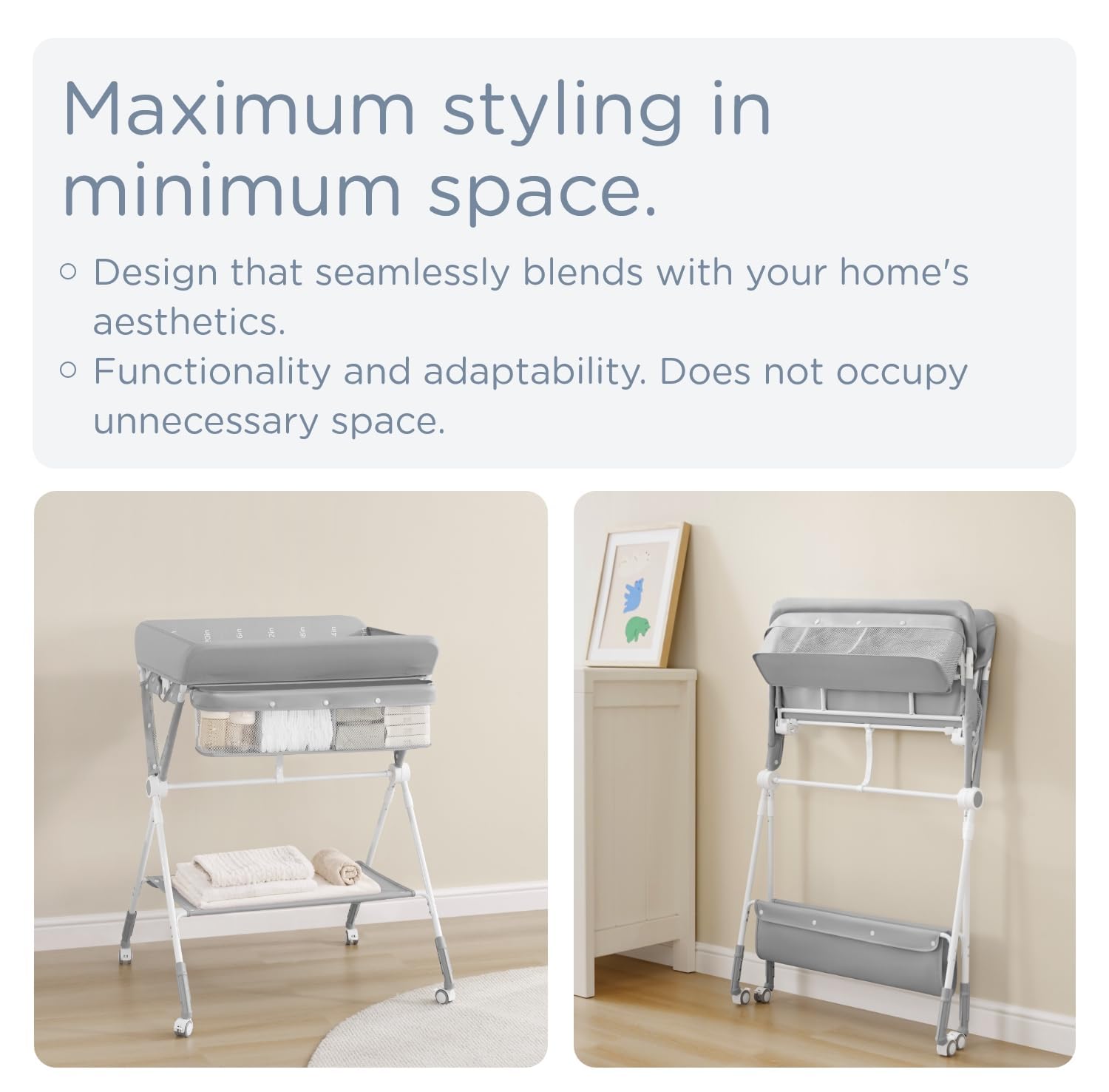KUB unit with large shelves keeps diapers and wipes within arm’s reach