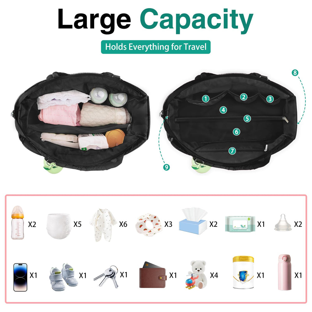 KUBYA tote interior shows a large pocket and multiple small compartments