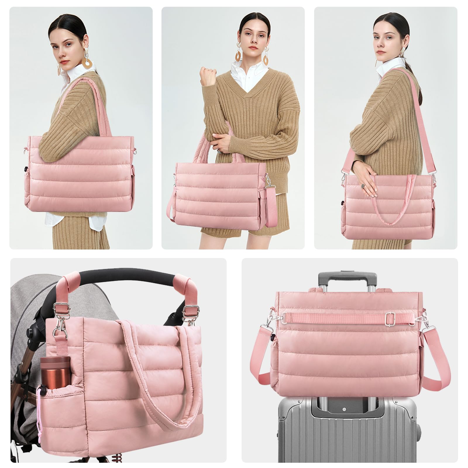 KUBYA diaper bag tote is lightweight with a cloud-like soft polyester finish