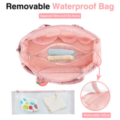 Removable waterproof bag in the KUBYA diaper bag tote keeps wet items separated