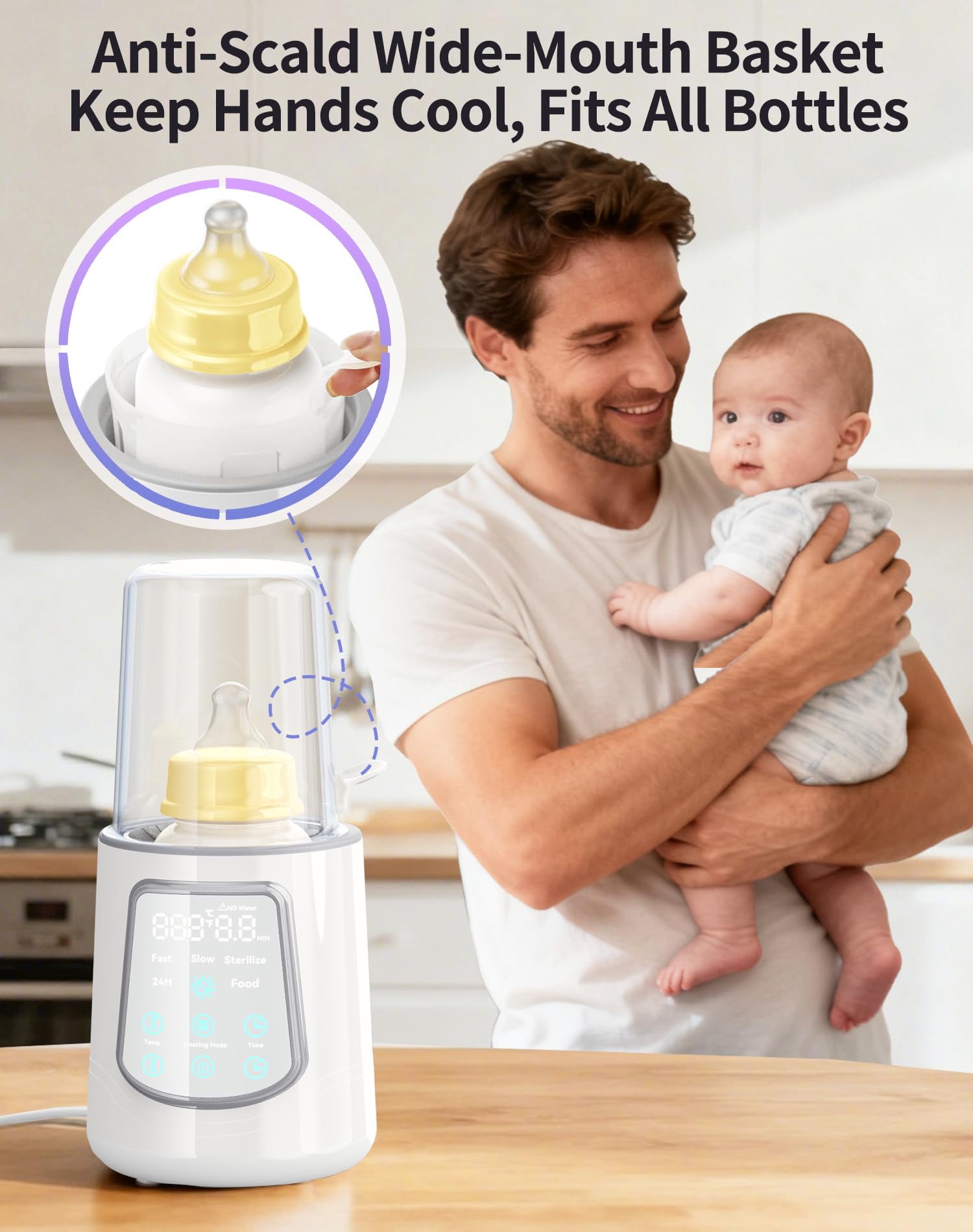 KUMIKIMI anti-scald tray prevents overheating during bottle warming sessions.