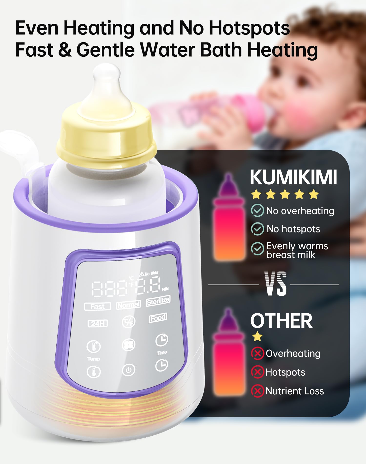 KUMIKIMI night-light feature guiding midnight feeds without waking baby.