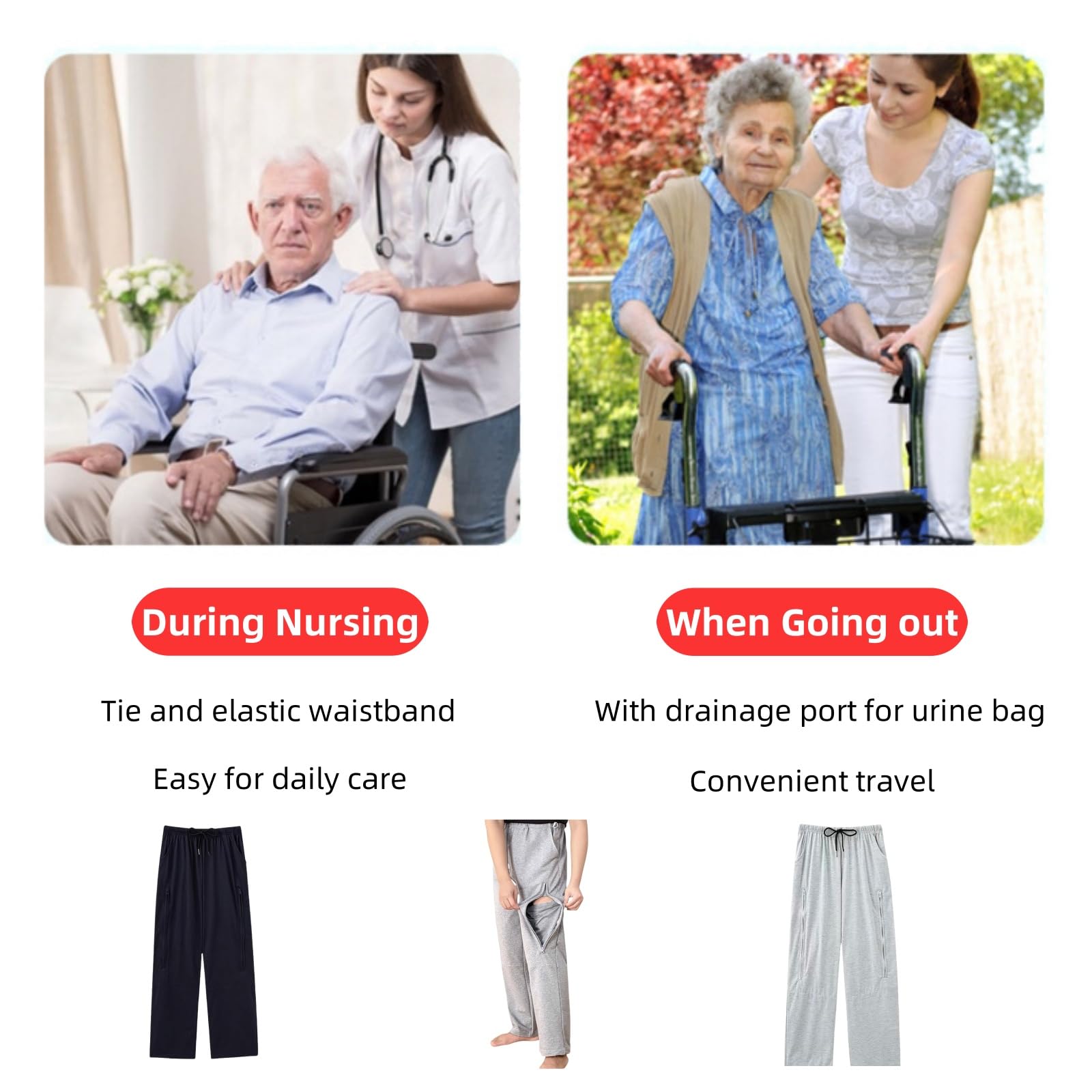 KUMUROETA Catheter Leg Bag Pants ideal for bedridden patients after surgery.