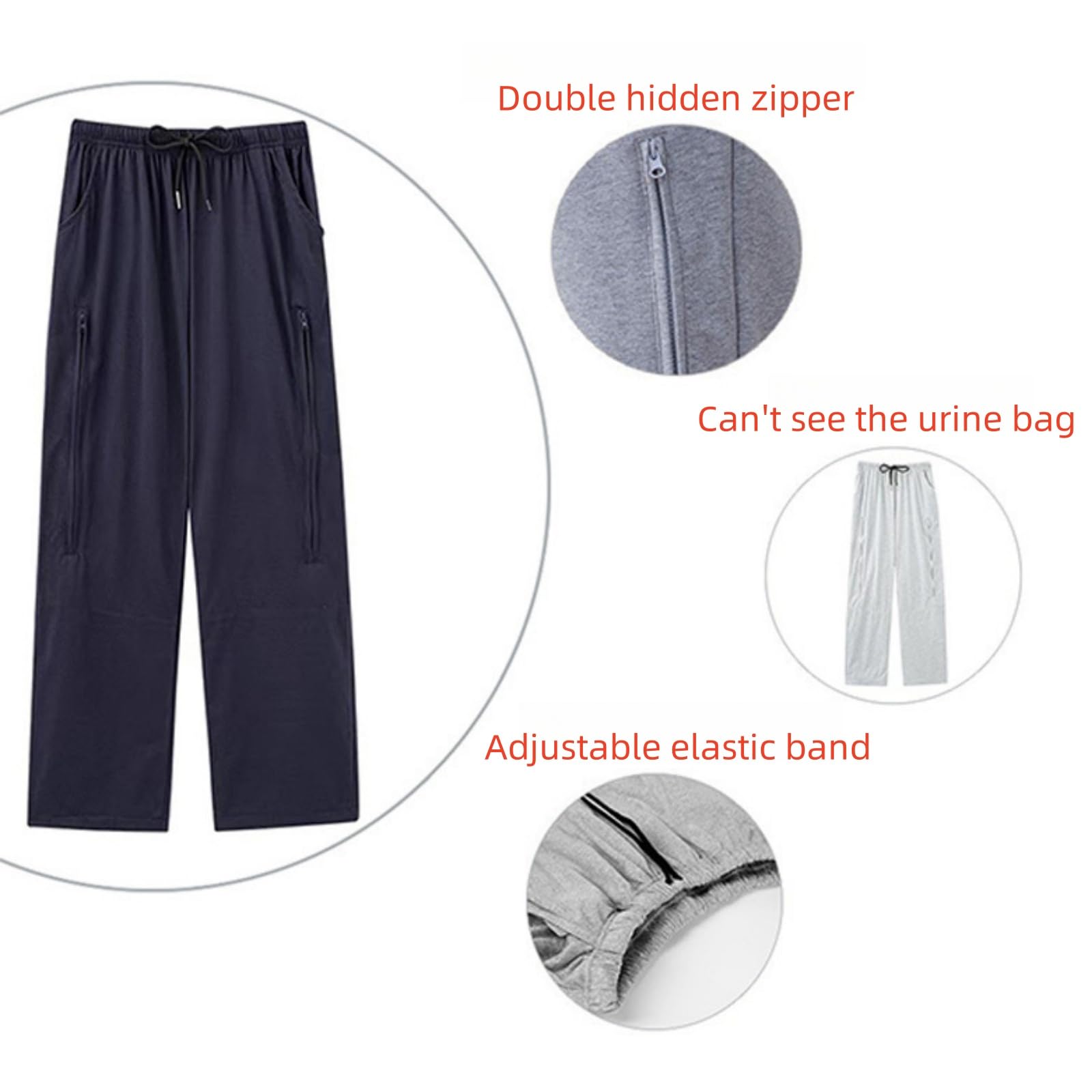 KUMUROETA Catheter Leg Bag Pants showing large capacity on each side.