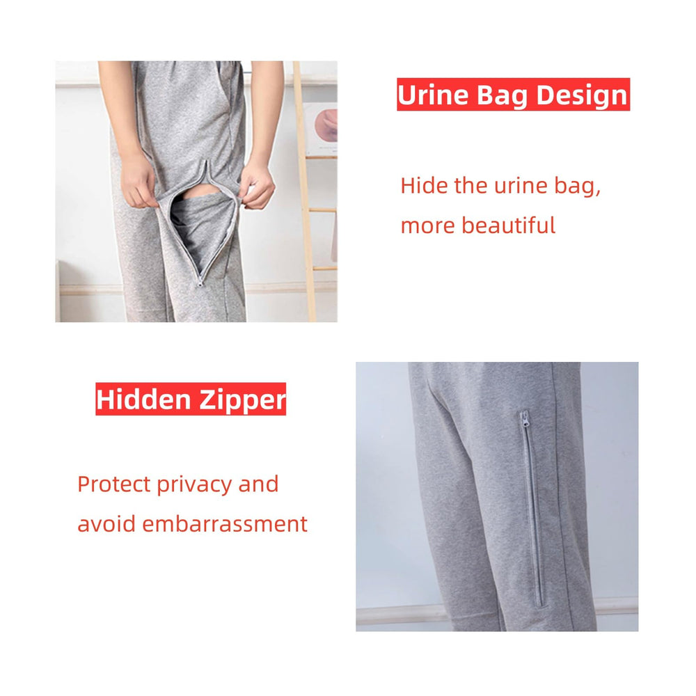 KUMUROETA Catheter Leg Bag Pants side pockets keep essentials handy.
