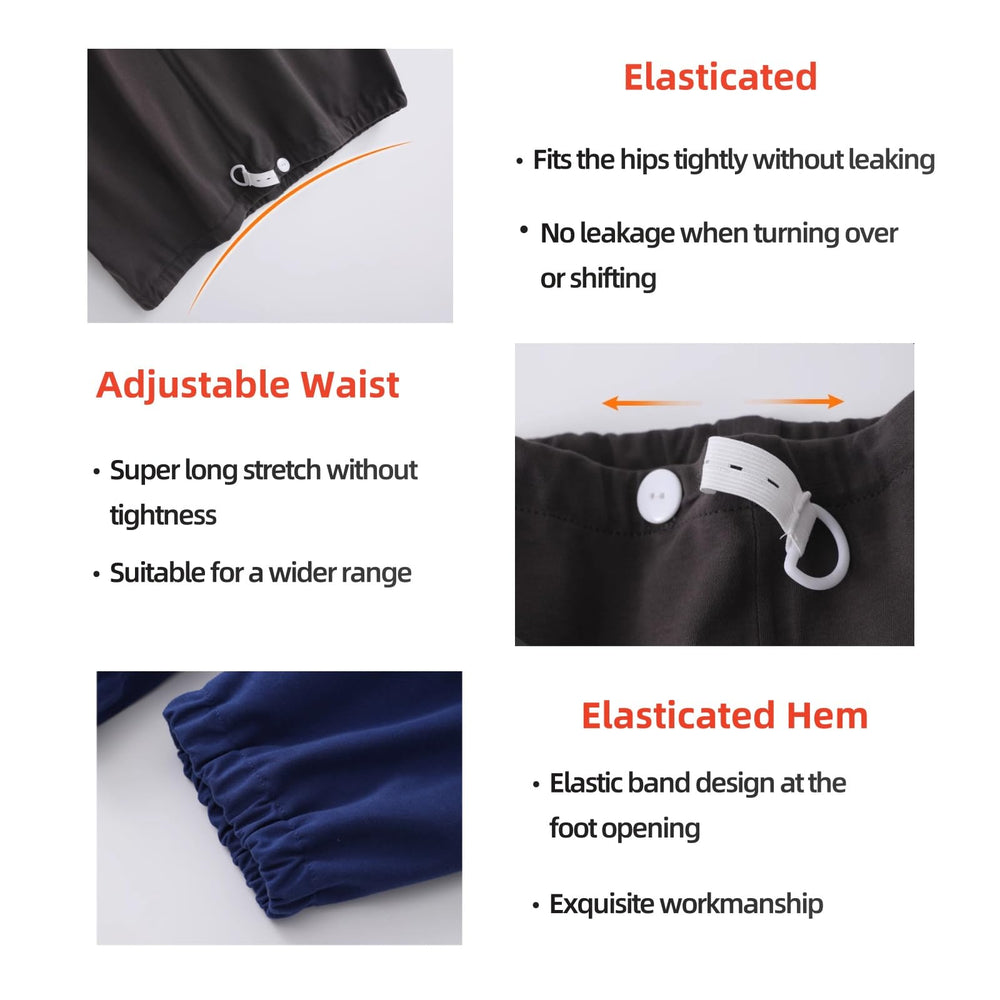 KUMUROETA elastic waistband detail demonstrates easy on-off and adjustable fit.