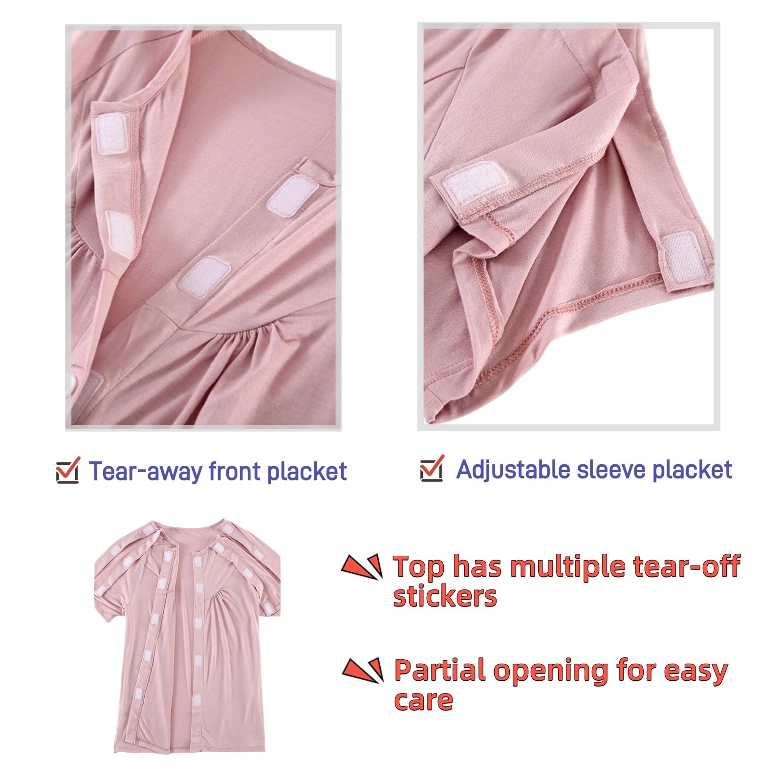 KUMUROETA pink tear-off pants with elastic waist for care access