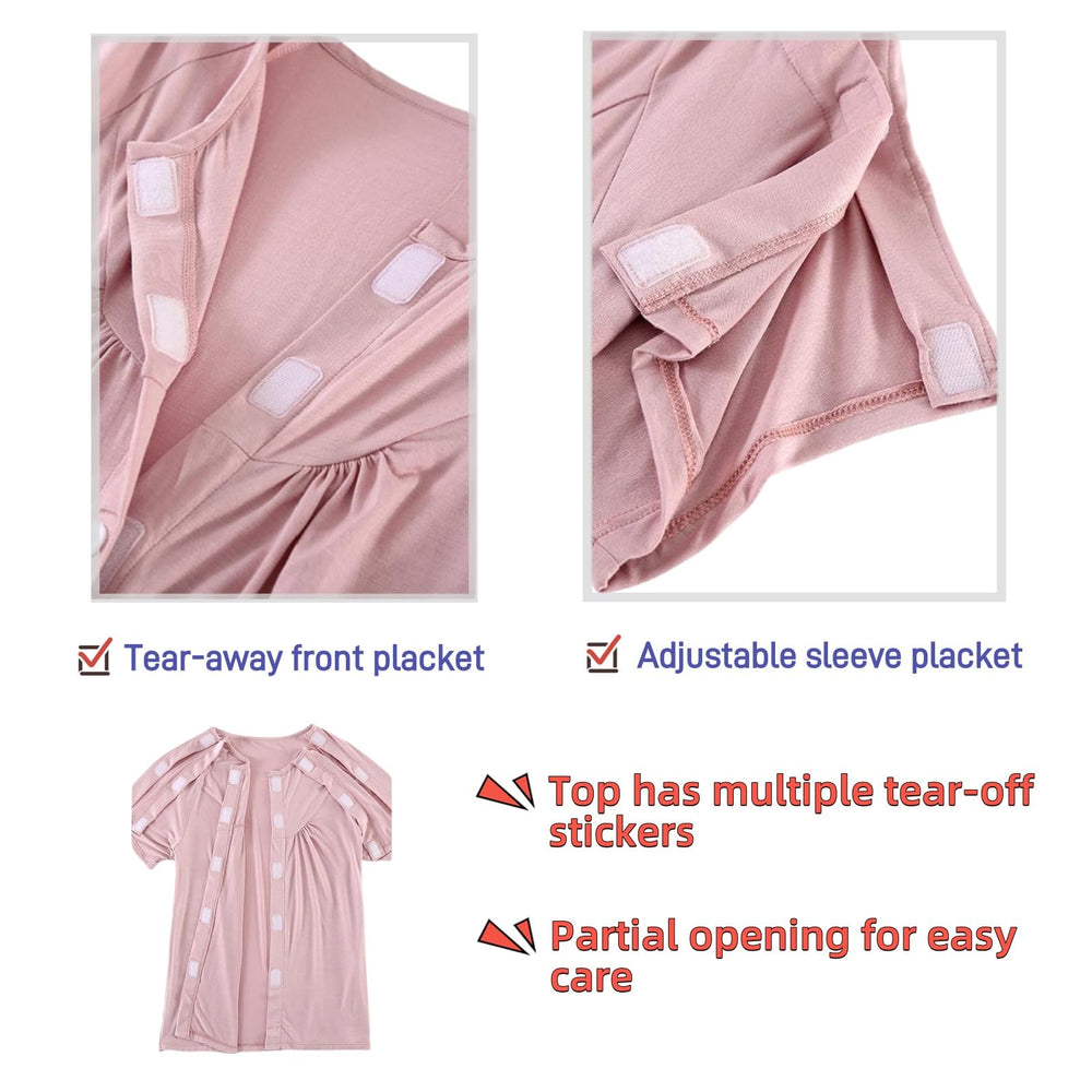 KUMUROETA pink tear-off pants with elastic waist for care access