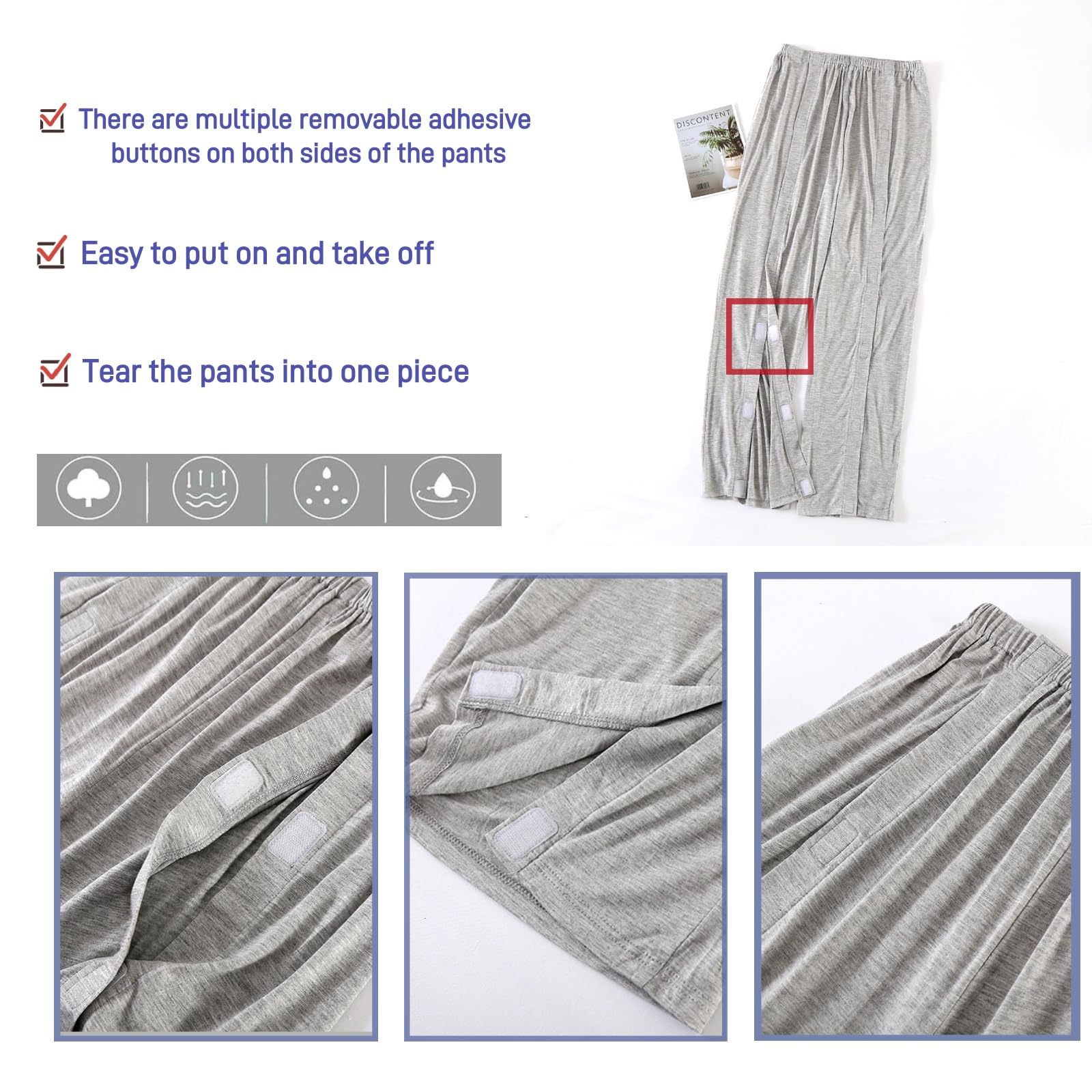 KUMUROETA tearable patches on sleeves and thighs aiding dressing