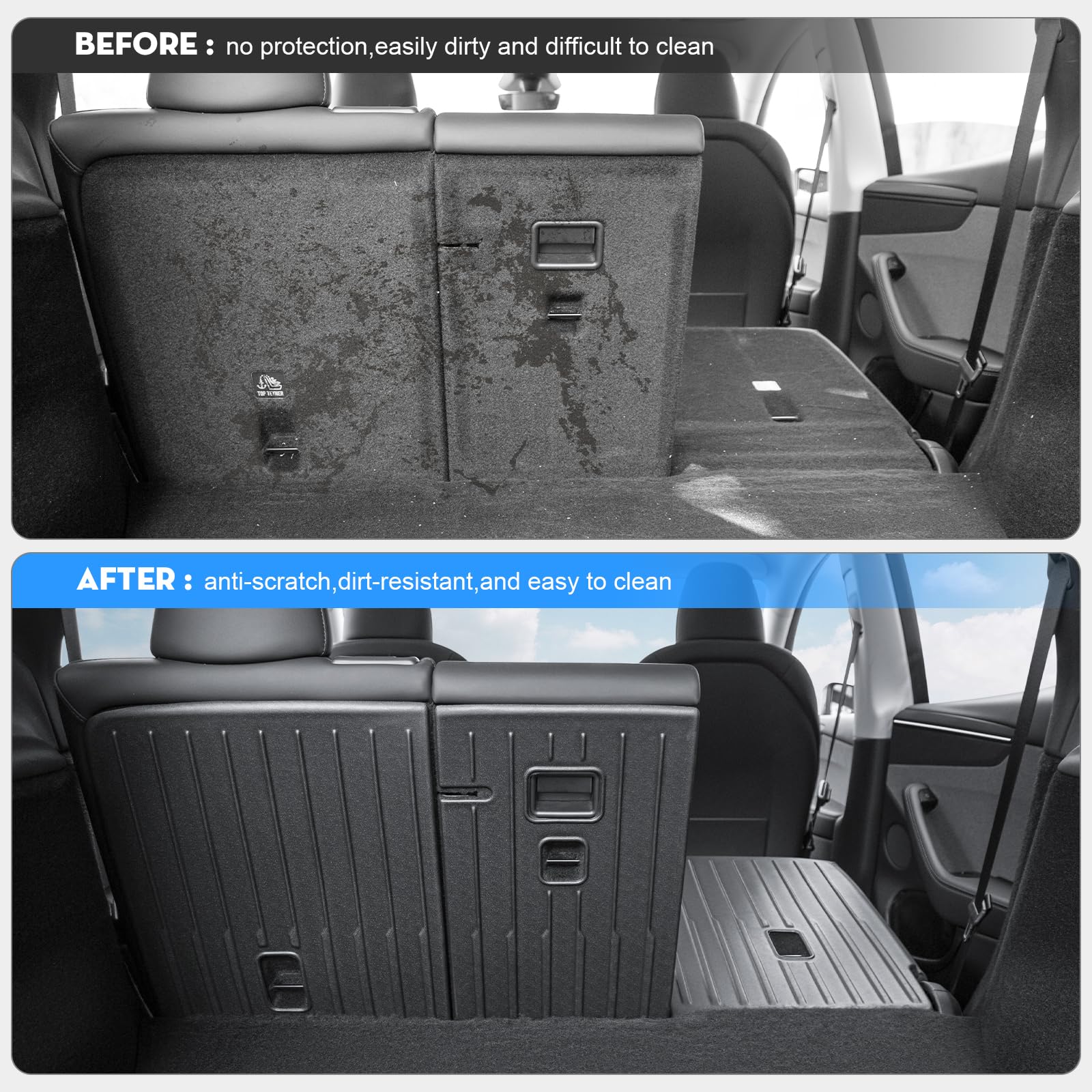 Quick wipe cleanup keeps the surface looking like new on Model Y Juniper.