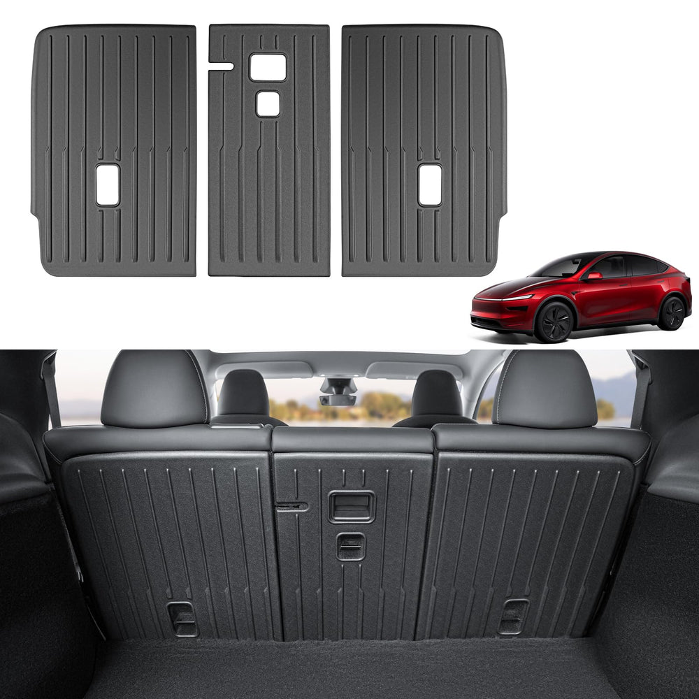 KUNIST rear seat back protector on Model Y Juniper with a precise fit protecting against scuffs.