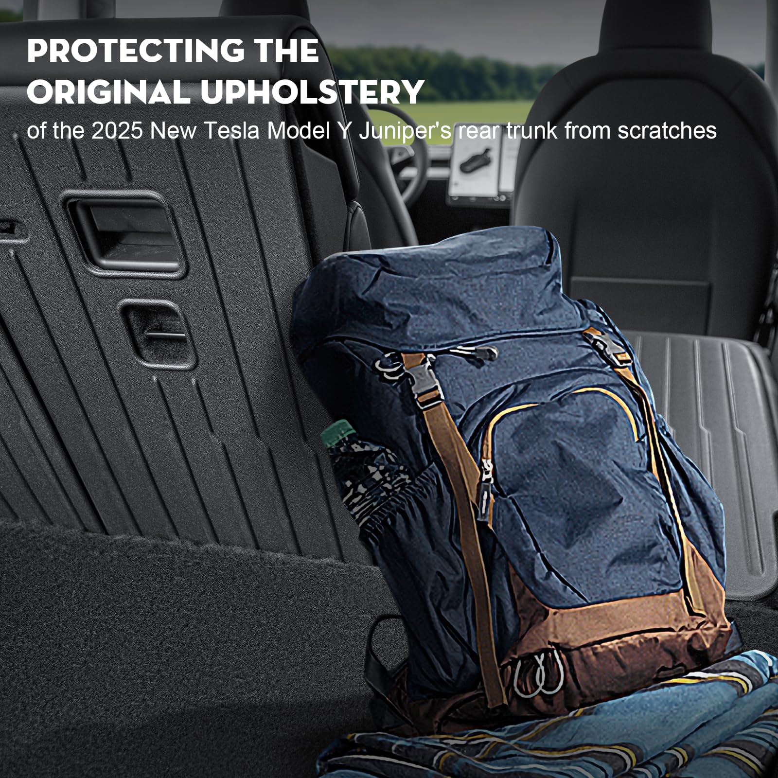 Velcro installation demonstration for KUNIST Model Y back seat cover.