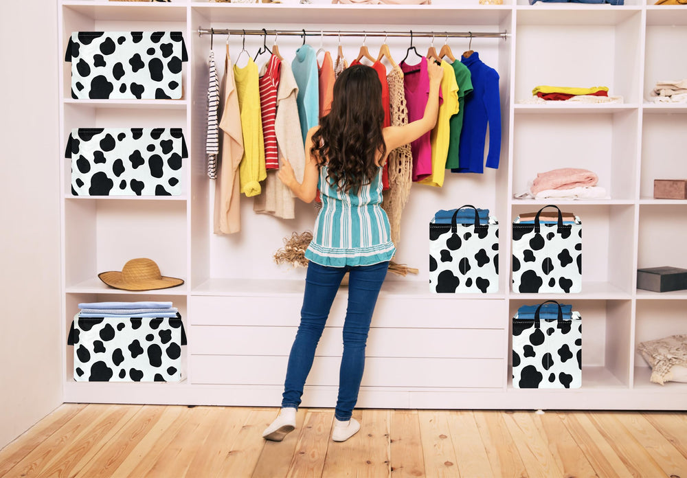 KUNRO cow-pattern bin complements bedrooms, playrooms, and living spaces