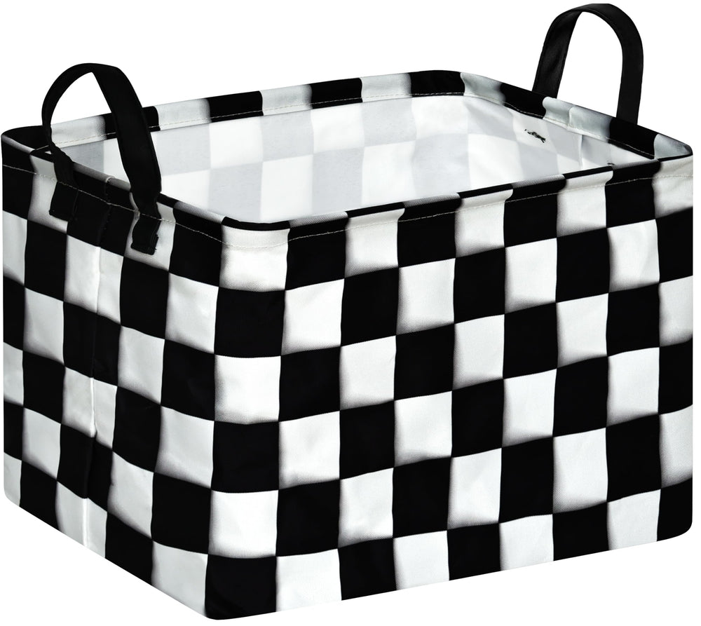 KUNRO rectangular checkered flag storage basket for chic room organization