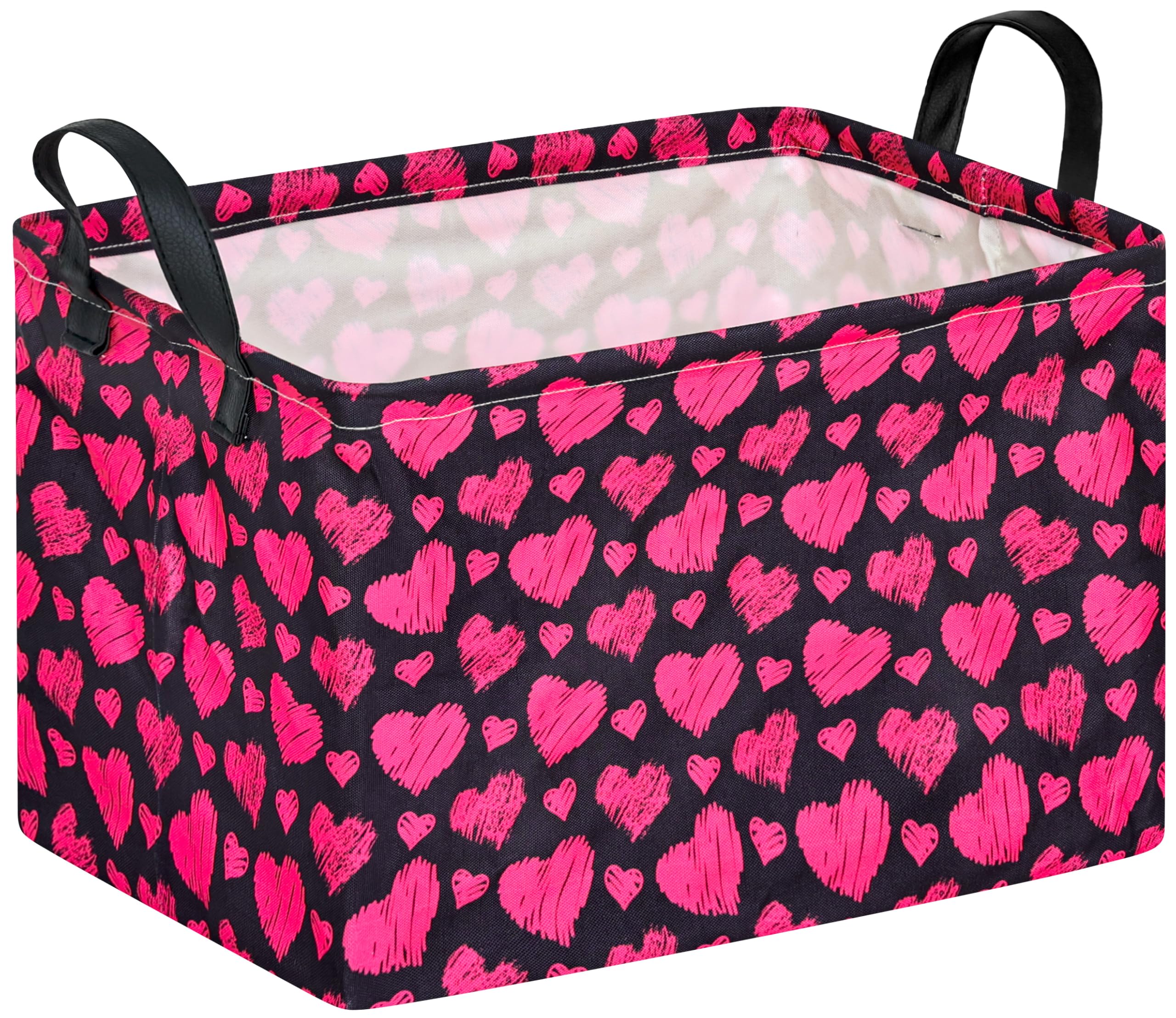 KUNRO Rectang Heart-pattern storage basket with handles for easy toy organization