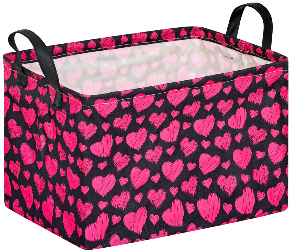 KUNRO Rectang Heart-pattern storage basket with handles for easy toy organization