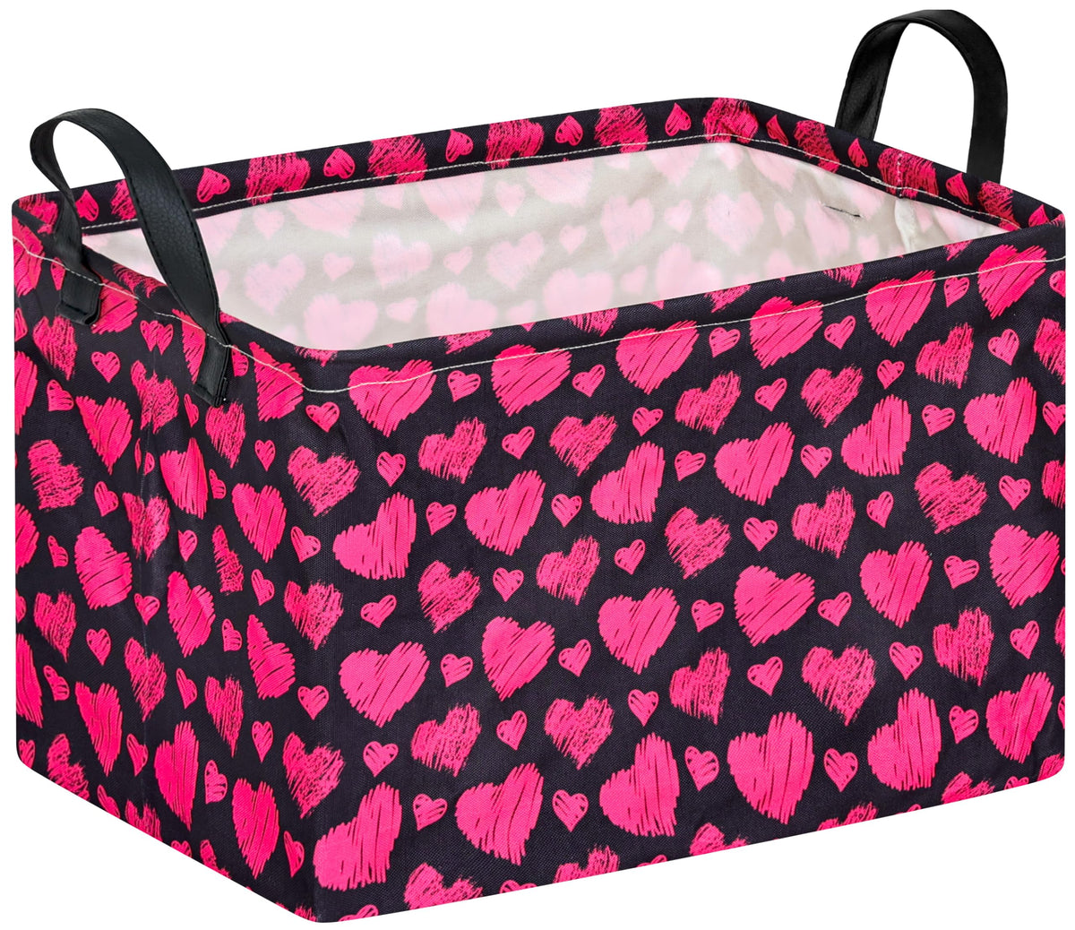 KUNRO Rectang Heart-pattern storage basket with handles for easy toy organization
