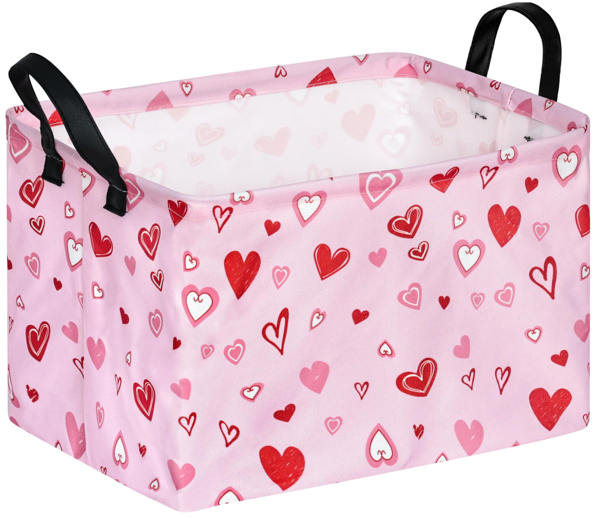 KUNRO Rectang Heart Pattern storage basket with handles for neat toy organization.